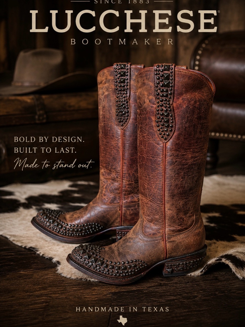 Lucchese Brown Studded Knee-High Heeled Boots